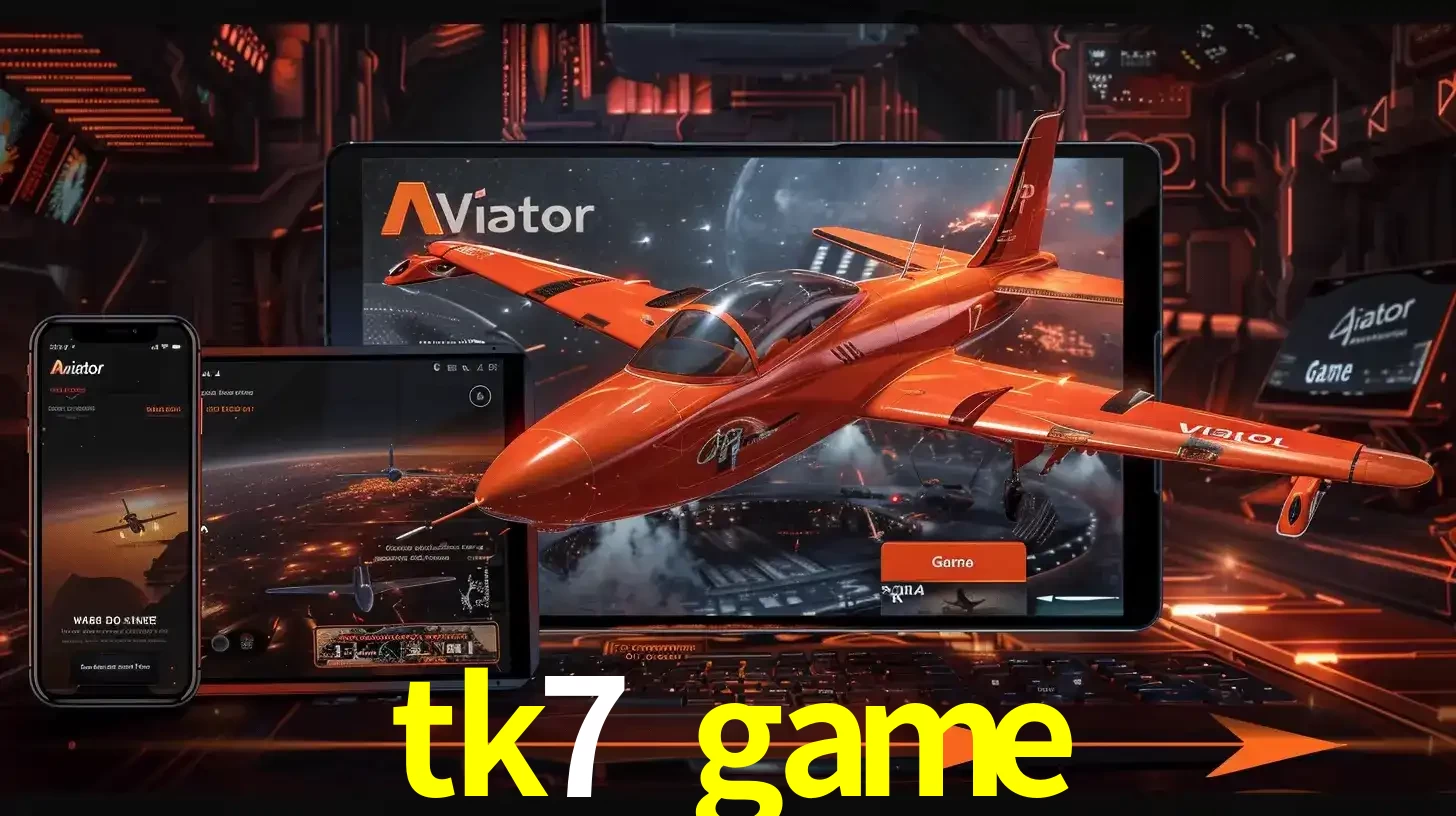 Apresentação tecnológica do jogo Aviator com um avião saindo da tela de um tablet, demonstrando a experiência imersiva em múltiplos dispositivos no tk7 game.