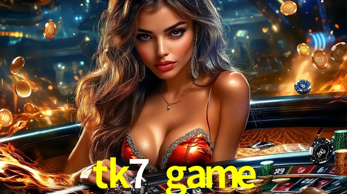Mulher glamourosa em uma mesa de roleta com um fundo de chamas e moedas voadoras, pronta para fazer sua aposta e ganhar grandes prêmios no cassino ao vivo tk7 game.